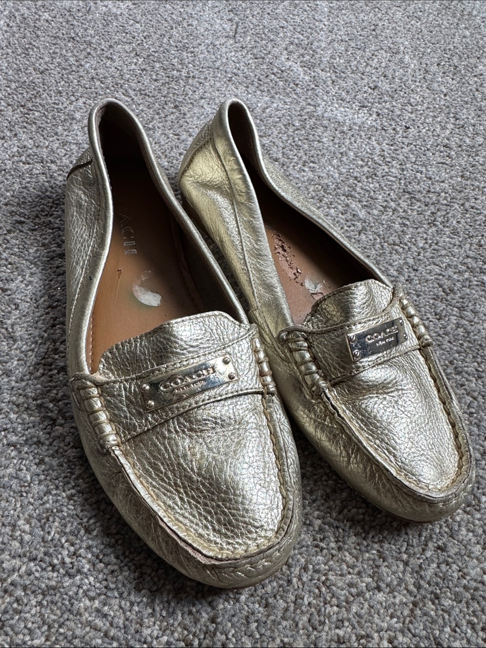 COACH Fredrica Metallic Gold Leather Moccasin Loafers for Women